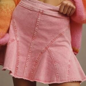 New Pilcro Anthropologie Pink Denim Mini Skirt US 2 Flared Chic Summer Trend